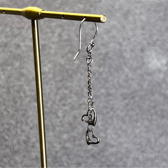 New Sterling Silver Drop Earrings Double Strand Drop Cut-out Heart Gift Box - Picture 6 of 8